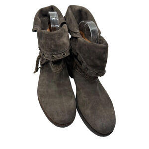 TRASK Naomi Boots Women Sz 6M Ankle Suede Distressed Brown Rustic $298 Foldover